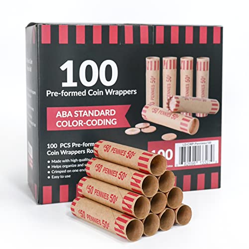 LLIKED 100 PCS Preformed Coin Wrappers Rolls-Pennies - size: 100 Pennies Coin Rolls