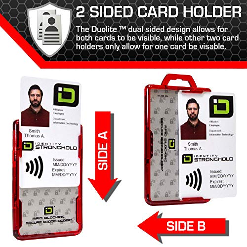 ID Stronghold - Pack of 5 - RFID Blocking Secure Badge Holder - Duolite 2 Card ID Holder - Poly Carbonate - Heavy Duty Plastic ID Badge Holder - USA Molded and Assembled - FIPS 201 Approved - red - color: Red, size: 5 - Pack