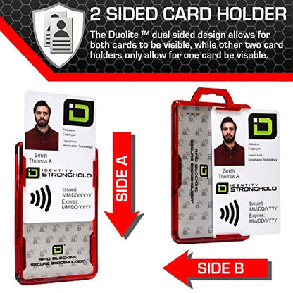ID Stronghold - Pack of 5 - RFID Blocking Secure Badge Holder - Duolite 2 Card ID Holder - Poly Carbonate - Heavy Duty Plastic ID Badge Holder - USA Molded and Assembled - FIPS 201 Approved - red - color: Red, size: 5 - Pack
