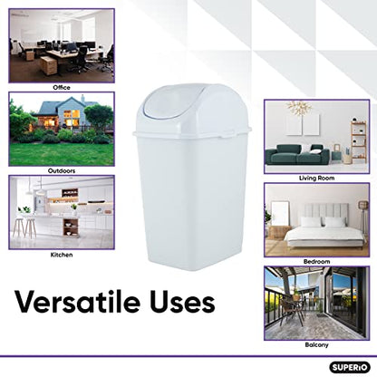 Superio Kitchen Trash Can with Swing Top Lid 9 Gallon Slim Waste Bin 37 Qt Sturdy Plastic Garbage Can Medium Recycling Bin for Office, Bathroom, Under Counter, Dorm, Bedroom (White-2 Pack) - size: 9 Gallon, style: 2 Pack