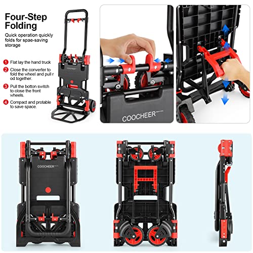 Folding Hand Truck Dolly, 330lb Convertible 4 to 2 Wheel Moving Cart, Red - size: 330LB