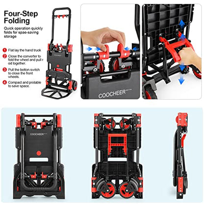 Folding Hand Truck Dolly, 330lb Convertible 4 to 2 Wheel Moving Cart, Red - size: 330LB