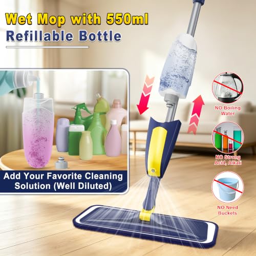 Wet Spray Mop for Floor Cleaning: Microfiber Mop for Hardwood Tile Laminate - color: Darkblue Yellow