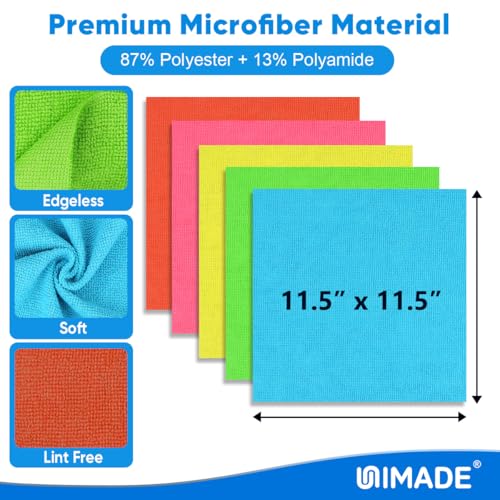 UNIMADE Microfiber Cleaning Cloth, 20 Pack Reusable Microfiber Towels - color: Multicolor, size: 20PK