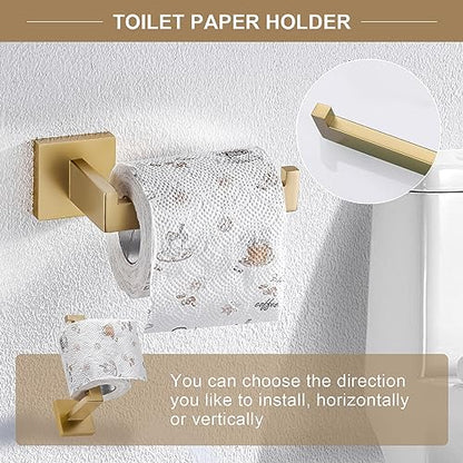 TQKAG 6-Piece Bathroom Towel Bar Sets Brushed Gold 23.6 inch Towel Bar Stainless Steel Towel Ring Coat Hook and Toilet Paper Holder Bathroom Hardware Set Wall Mounted Bathroom Accessories Kit - color: Brushed Dark Gold, size: 6-Pieces Set-A