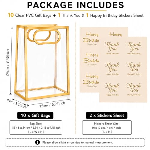 SHIPKEY 10 PCS Clear Gift Bags with Handles, Small Gold PVC Party Bag - color: Brown - Small