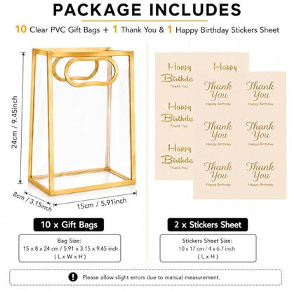SHIPKEY 10 PCS Clear Gift Bags with Handles, Small Gold PVC Party Bag - color: Brown - Small