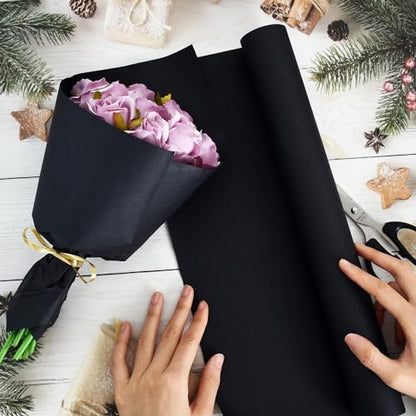 BEISHIDA Black Gift Wrapping Paper Roll, 15in X 32ft Kraft Bulletin Board Paper Gift Wrap for Christmas Mother's Day Valentine's Day Graduation, Flower Wrap - color: black
