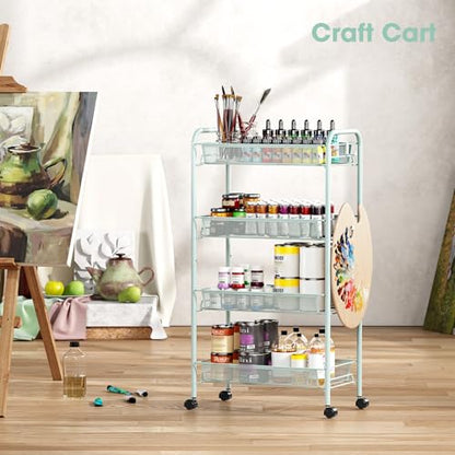 TOOLF 4 Tier Rolling Cart, Metal Utility Storage Cart with Wheels, Green - color: Green, size: 4-Tier
