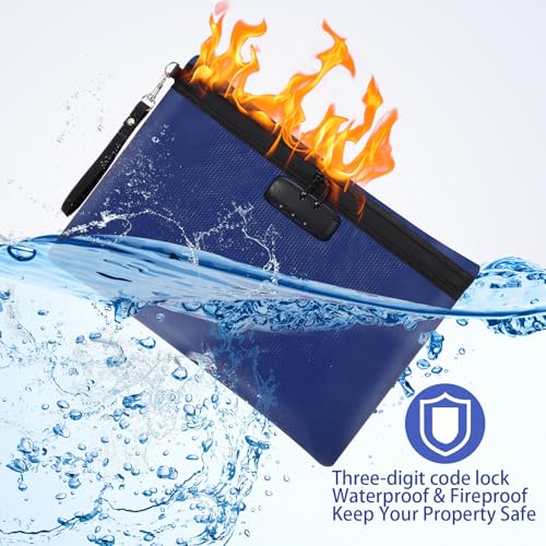 Nezyo 2 Pcs Fireproof Document Bag with Lock, Waterproof Money Pouch,Blue - color: Blue
