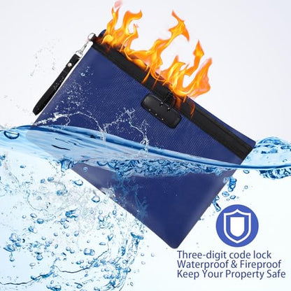 Nezyo 2 Pcs Fireproof Document Bag with Lock, Waterproof Money Pouch,Blue - color: Blue