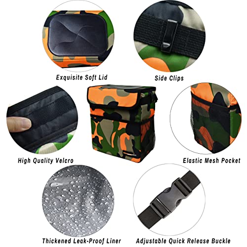 SIBOFUEGO Cute Car Trash Can with Lid, Collapsible, Leak-Proof, 2 Gallon - color: Camo Orange, size: 2 Gallons