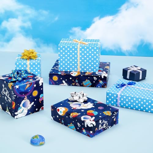 WERNNSAI Space Wrapping Paper Roll 33ft Navy Blue Astronaut Wrapping Paper - color: Blue Space