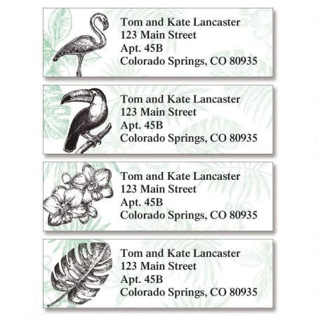 Tropical Small Return Address Labels (4 Designs) - Set of 240 2" x 5/8" Self-Adhesive, Flat-Sheet labels