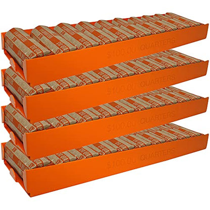 Nadex 4 Pack Aluminium Quarter Coin Tray - Stackable Single Compartment Coin Sorting and Storage Tray - Holds 1600 Quarters - 40 Coin Rolls