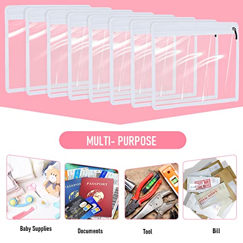 Outus 8 Pcs Clear Zipper Pencil Pouches PVC Makeup Pouch Envelopes Folder - color: White Edging, size: 11.5 x 7 Inches