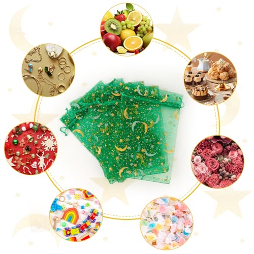 Moon Star Organza Bags 4x6 Small Mesh Bag Drawstring 50 Pcs Mesh Gift Bags Drawstring Pouch Wedding Favor Bags Jewelry Pouches Bulk Gift Pouch for Candy Soaps Birthday Festival Party Supplies, Green - color: Green
