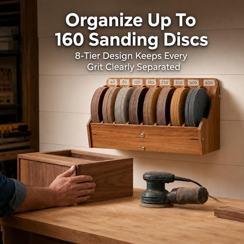 5" Sandpaper Organizer Sanding Disc Storage Holder for 5 Inch, 8-Slot Sanding Disc Storage Rack with Labels, Wall Mount or Benchtop for Grinding Discs, Flap Discs, Wheels, Excluding Sandpaper - style: 1 Pack