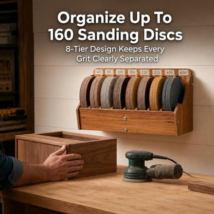 5" Sandpaper Organizer Sanding Disc Storage Holder for 5 Inch, 8-Slot Sanding Disc Storage Rack with Labels, Wall Mount or Benchtop for Grinding Discs, Flap Discs, Wheels, Excluding Sandpaper - style: 1 Pack