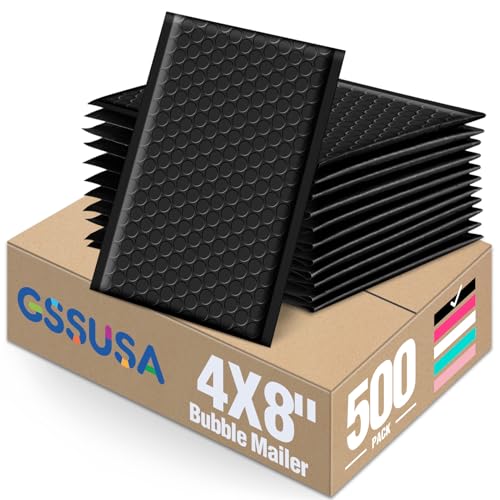 GSSUSA Black Bubble Mailers 4x8" 500 Pack Padded Envelopes Self Seal - color: Black, size: 4x8 500pc