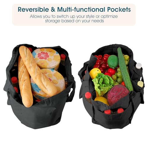 musbus 3-Pack Large Canvas Bag, Reusable Grocery Bags with inner pockets - color: Black