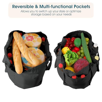 musbus 3-Pack Large Canvas Bag, Reusable Grocery Bags with inner pockets - color: Black
