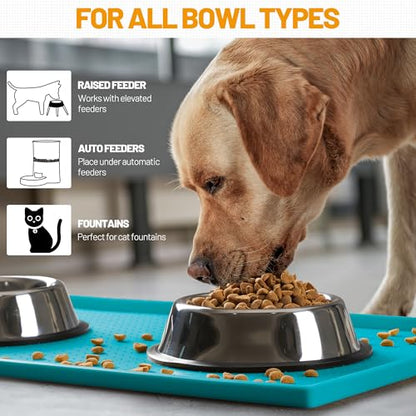 Hubulk Dog Feeding Mat,100% Waterproof BPA Free Silicone Pet Food and Water Bowl Placemat,Dishwasher, High Raised Edge to Prevent Spills,Nonslip Tray to Stop Messes on Floor (19"x12"x0.5", Teal) - color: Green(Teal), size: 19"l X 12"w