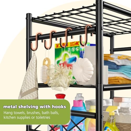 DurayLoly Heavy Duty 5-Tier 500LBS Garage Shelving Unit with Hooks, Black - size: 23.6" W x 13.8" D x 72.4" H (5T)