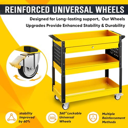 LDHTHOPI 4-Tier Rolling Tool Cart, 400LBS Service Cart with Wheels - color: Yellow
