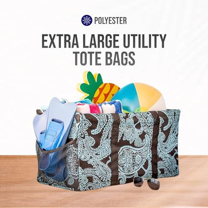 Extra Large Utility Tote Bag - Oversized Collapsible Beach Bag - Paisley Blue - color: Paisley Blue