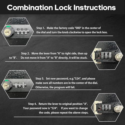 YIYITOOLS Fireproof Lock Box, Dual Combination & Key Lock Safe Box, Black
