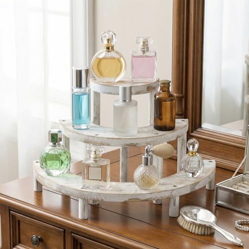 MyGift 3 Tier Wooden Display Riser Stand Whitewashed Dessert Shelf - color: Whitewashed