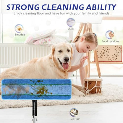 Upgraded Replacement Microfiber Mop Pads for Rubbermaid Commercial 18 Inch Mop 17 Inch Mops, Reusable Wet & Dry Commercial Cleaning Flat Mops System 18" 17" Refill Head for Multi-Surface Floor-12Pack - color: Upgrades Blue 12pack