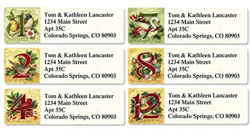 12 Days Christmas Return Address Labels (12 Designs) - Set 240 of Holiday Self-Adhesive, Flat-Sheet Labels - color: 12 Days