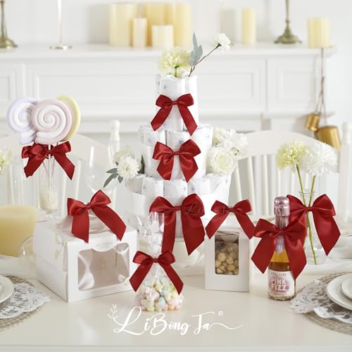 Christmas Red 4.5 Inch Twist Tie Satin Gift Wrap Bows 24 Counts - color: Red