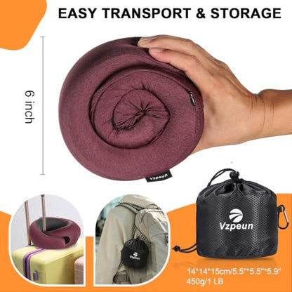 Travel Pillow - Hooded Neck Pillow Airplane Memory Foam Filling - color: Burgundy