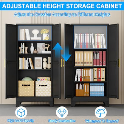 pozdeg 61" Black Steel Tall Garage Storage Cabinet - color: Black, size: 13.8"D x 27.56"W x 61"H