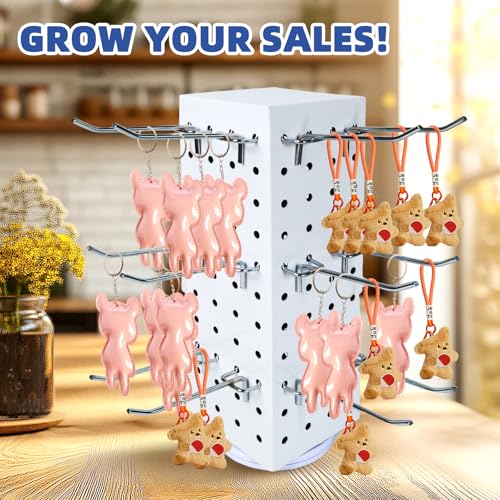 Keychain Display Stand，4 x 4 x 12 Inches，Spinning Display Stand (White) - color: White