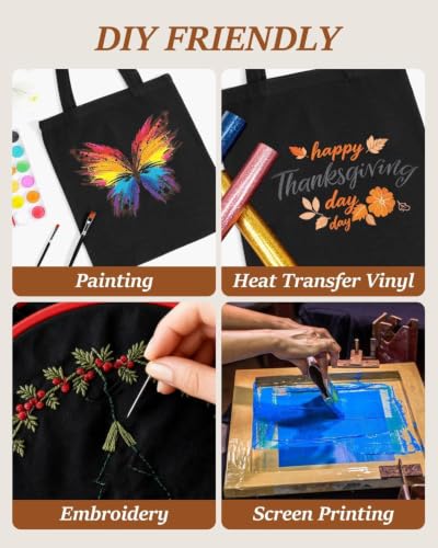 Lzerking 50 Pack Black Canvas Tote Bags for DIY Projects (13x15 Inches) - color: Black