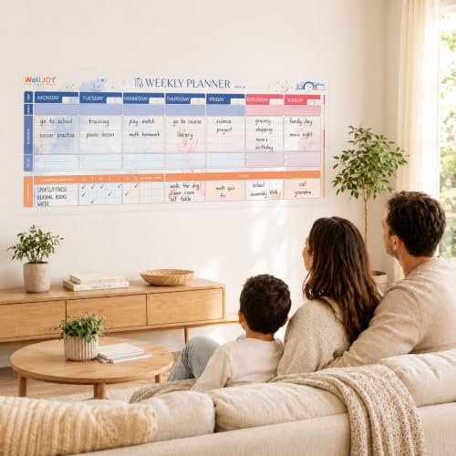 Dry Erase Weekly Calendar, 39.4x16" Weekly Dry Erase Board for Wall - style: Weekly Classic - Multi-color