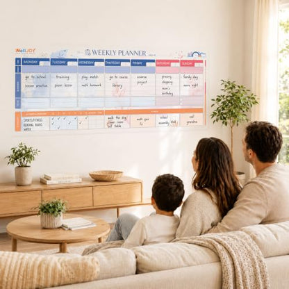 Dry Erase Weekly Calendar, 39.4x16" Weekly Dry Erase Board for Wall - style: Weekly Classic - Multi-color