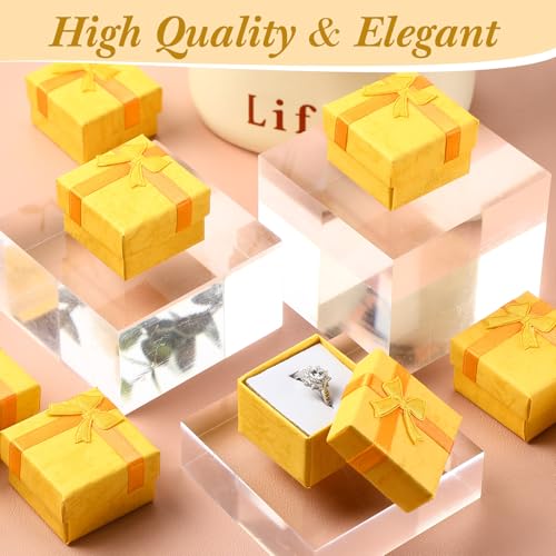 Huquary 160 Pcs Ring Gift Box Bulk with Ribbon Bow Cardboard Jewelry Gift Box for Proposal Wedding Birthday Earring Display(Golden Yellow) - color: Golden Yellow