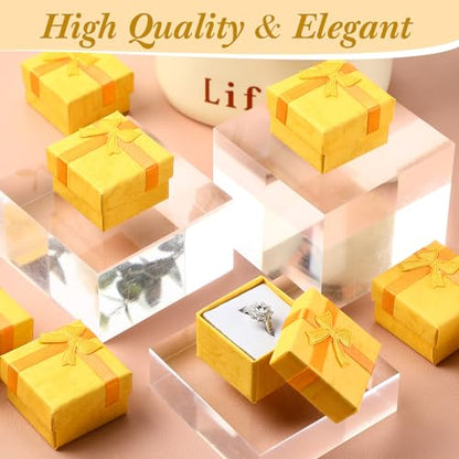 Huquary 160 Pcs Ring Gift Box Bulk with Ribbon Bow Cardboard Jewelry Gift Box for Proposal Wedding Birthday Earring Display(Golden Yellow) - color: Golden Yellow