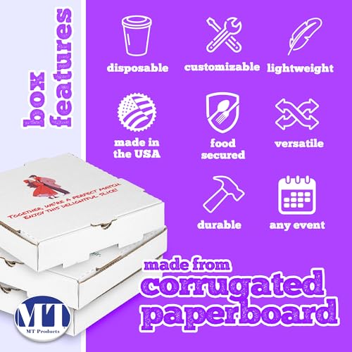 MT Products White Custom Printed Pizza Boxes with logo - 10 x 10 x 1.75 Corrugated Cardboard - color: Custom Printed - White