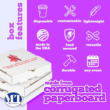 MT Products White Custom Printed Pizza Boxes with logo - 10 x 10 x 1.75 Corrugated Cardboard - color: Custom Printed - White