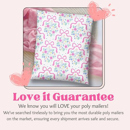 Picksie Mailers - Poly Mailers 10x13 Bulk Floral Polymailers Cute Pink Bows - color: Flower Girl, size: 10x13