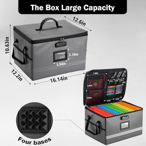 EXLIFBAG Fireproof File Organizer with Lock, 1 Layer - color: Dark gray, size: 1 Layer