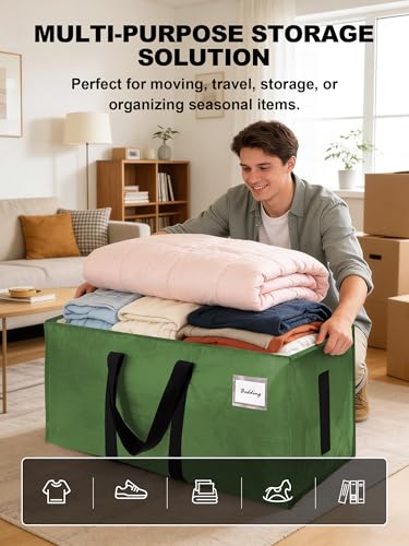 HOMESURE Supports 200lbs Heavy Duty Moving Bags - Strong Zipper & Wrap-Around Handles - Water-Resistant Storage Totes, Durable Alternative to Moving Boxes - 8 Pack - Olive Green - color: Olive Green