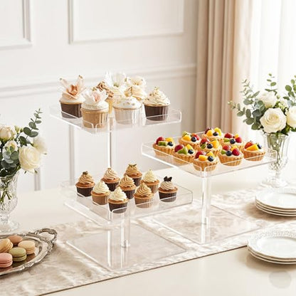 3 Pcs Clear Acrylic Dessert Stand Set, 3 Sizes Cupcake Display Stands for Wedding Birthday Party, Treats Buffet Risers for Cupcakes Cake Pastry Food