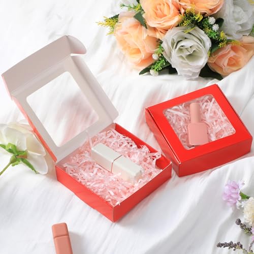 Zonon 60 Pcs Kraft Paper Boxes with Window 4.13 x 4.13 x 1.18 Inch (Red) - color: Red